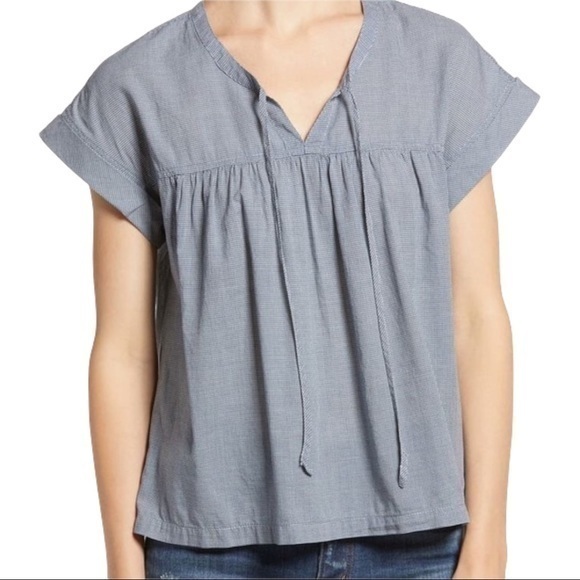 Madewell Tie-Front Popover Top in Mini Gingham Check Sz XL EUC - Picture 1 of 8
